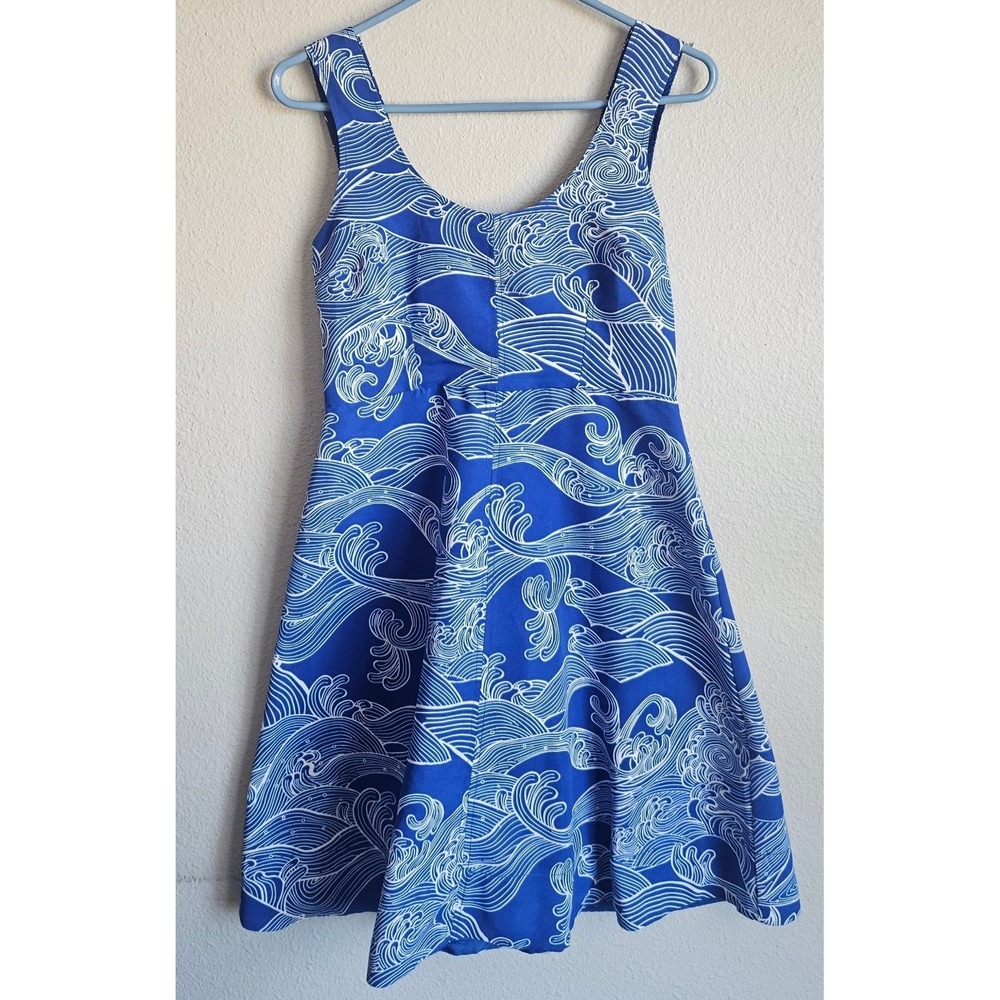 Anthropologie Plenty by Tracy Reese Dress Blue White Waves Women's Size 4